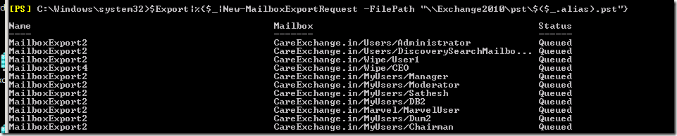 Exportar Mailbox a pst New-MailboxExportRequest